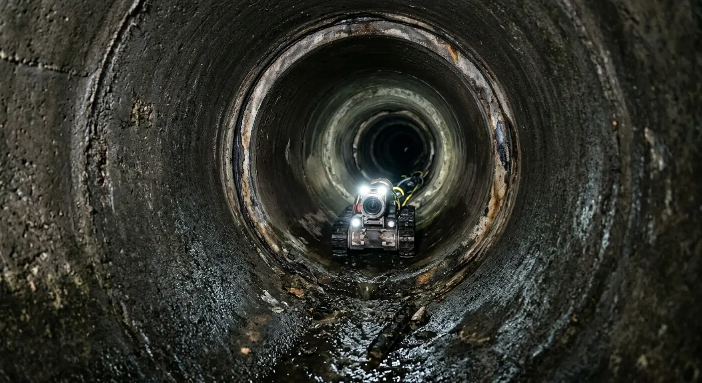 Robotic sewer camera inspecting pipe interior for Sewer Line Repair in Woodcliff Lake